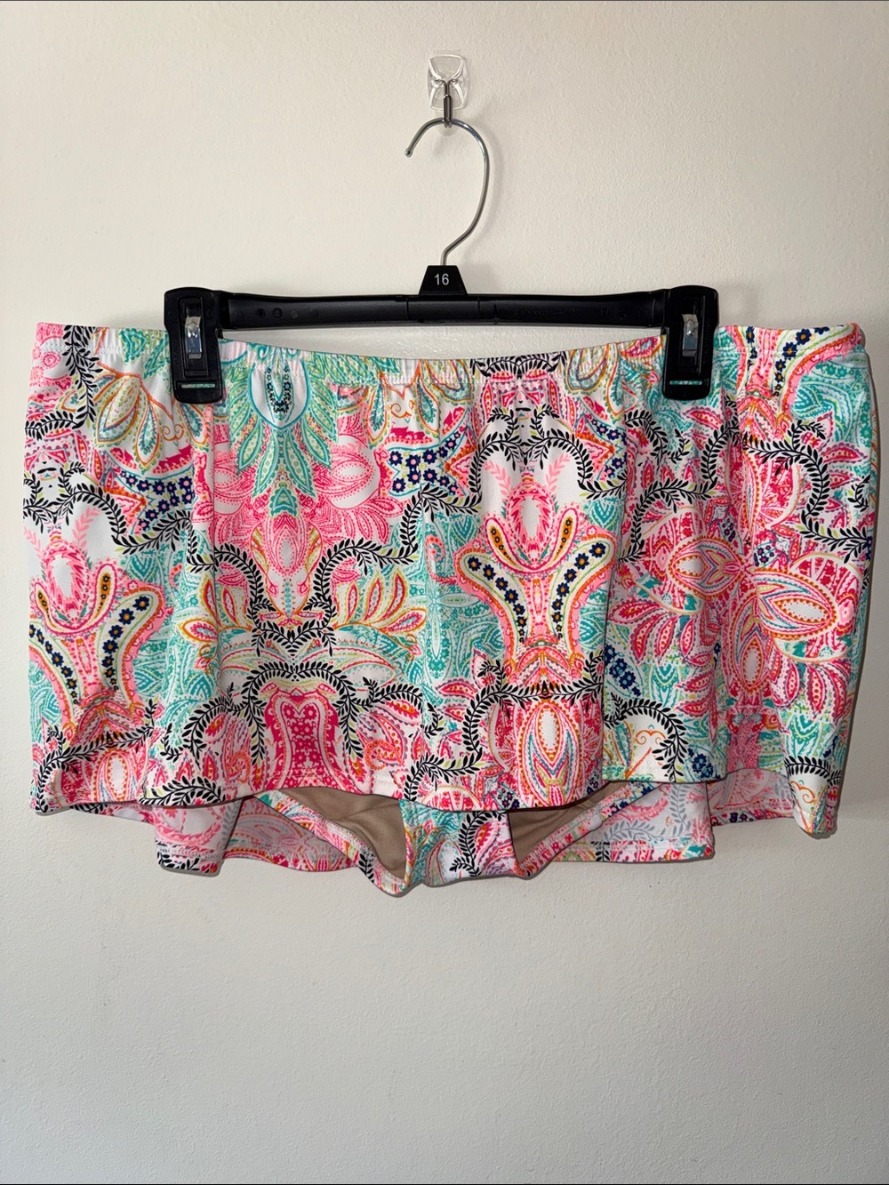 Cacique Multicolor Paisley Swim Bottoms skirt - White, Pink, Teal, Navy